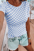 Checker Ribbed Short Sleeve Crew Neck T-Shirt
