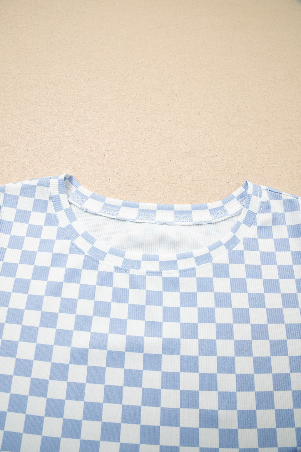 Checker Ribbed Short Sleeve Crew Neck T-Shirt