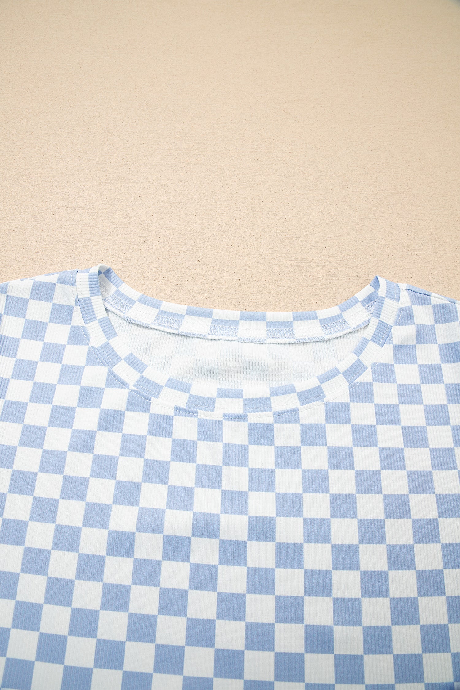 Checker Ribbed Short Sleeve Crew Neck T-Shirt
