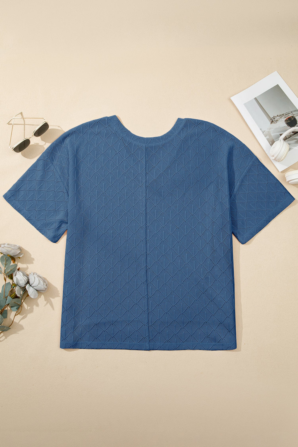 Plus Size Rhombus Pointelle Knit V-Neck Top