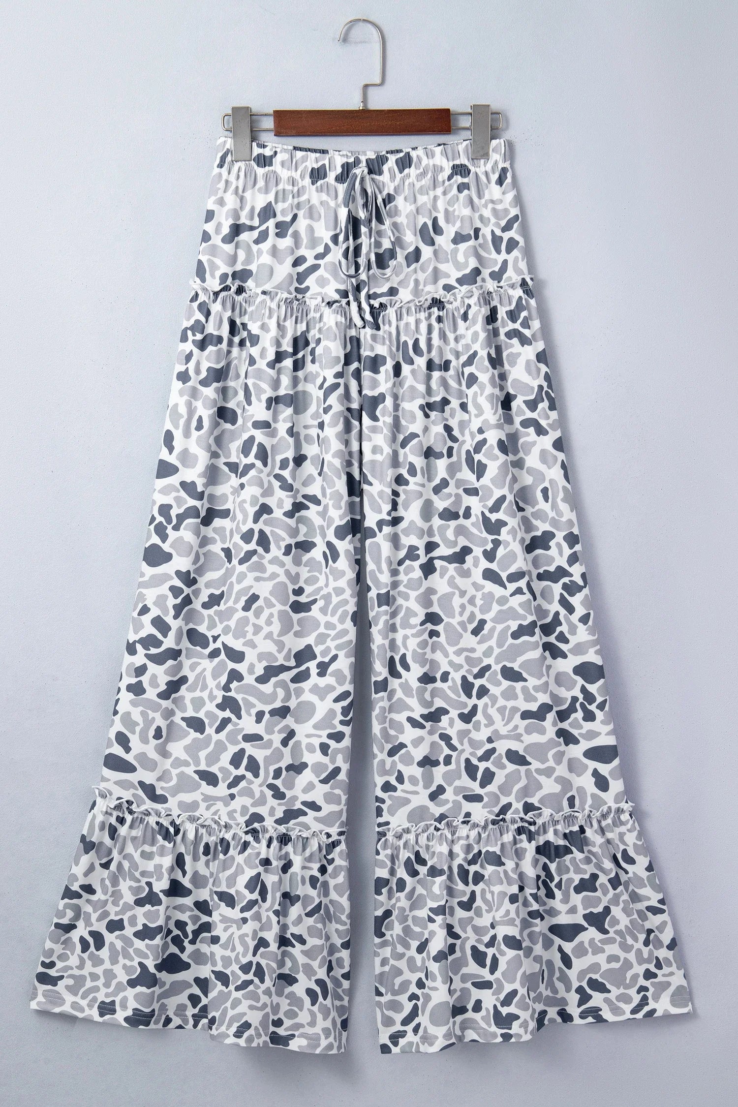 Camo Ruffle Wide Leg Drawstring Pants