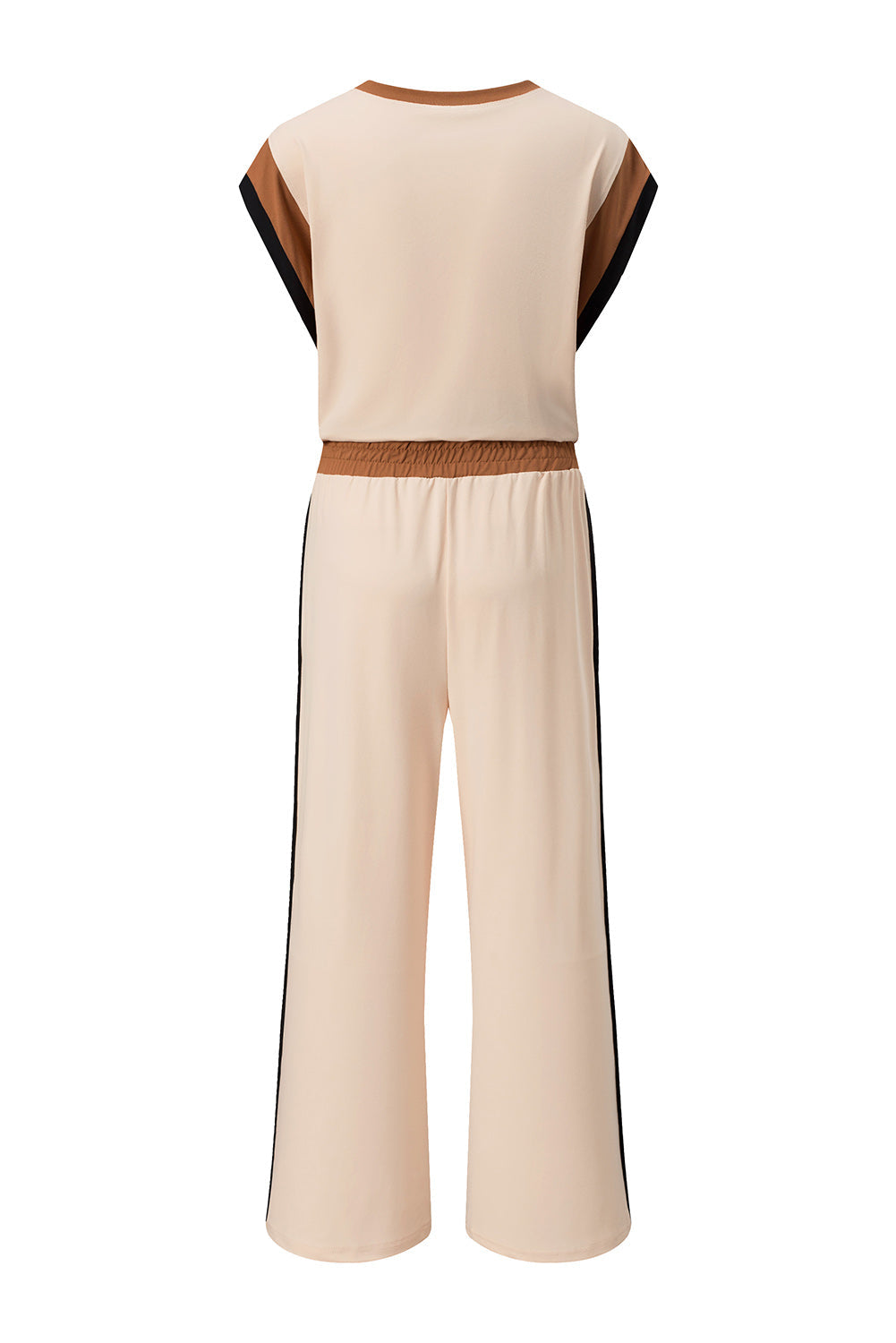 Colorblock Short Sleeve Top & Wide Leg Pants Set