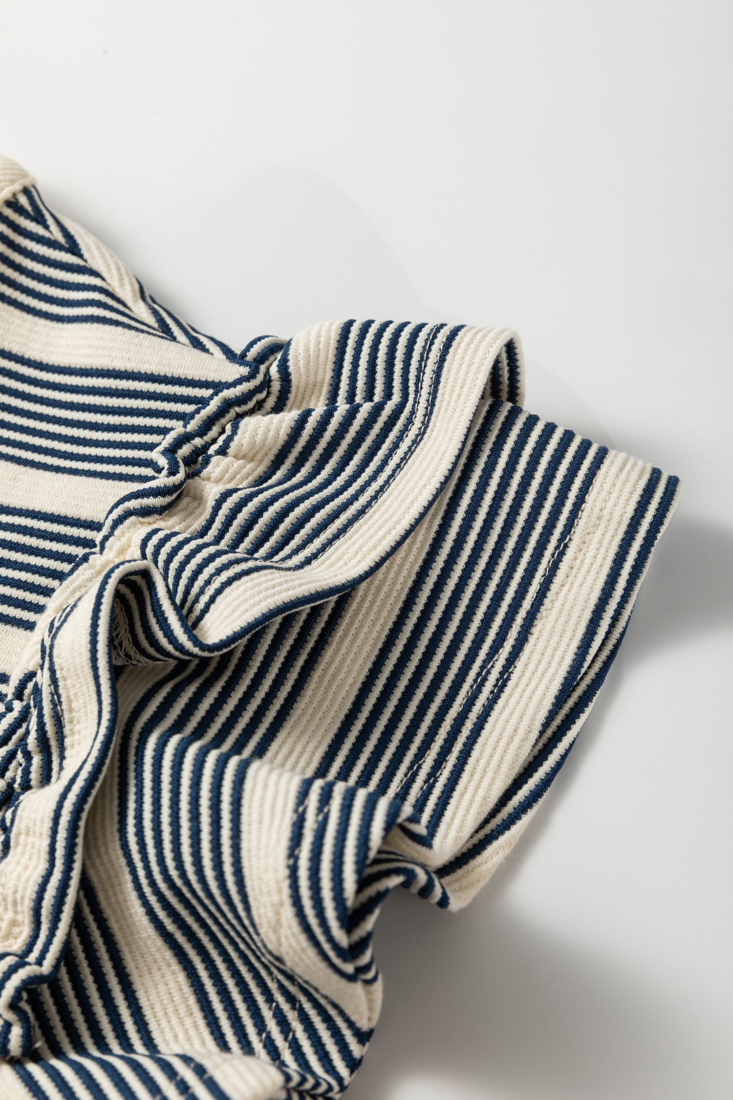 Stripe Ruffle Short Sleeve Contrast Trim Midi Dress