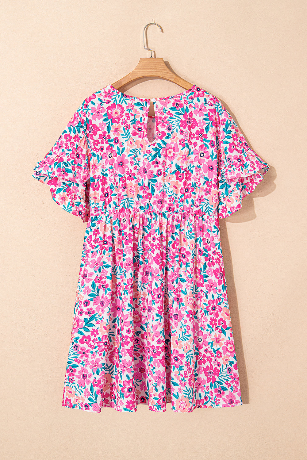 Plus Size Floral Frilled Short Sleeve Mini Dress