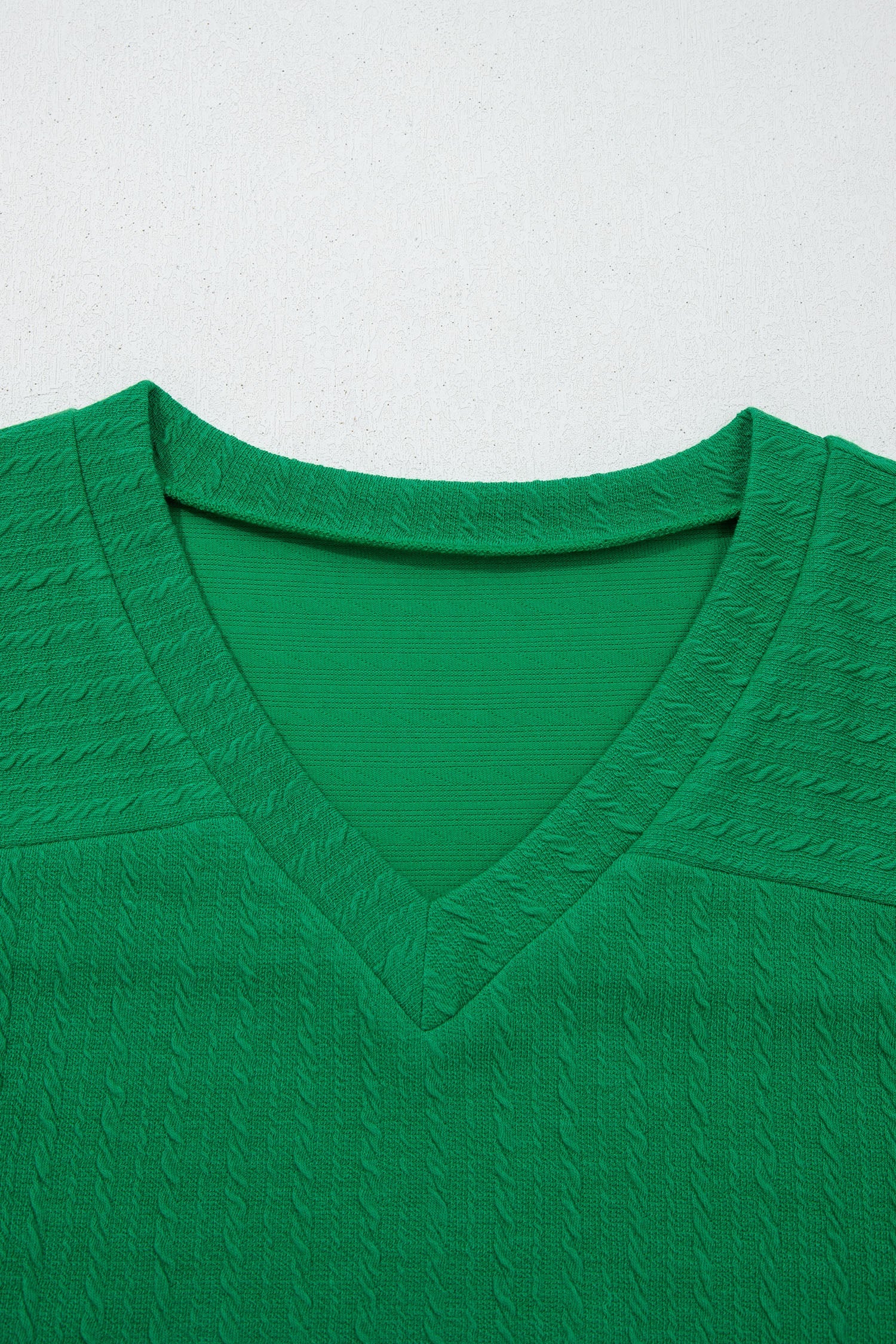 Cable Knit Textured V-Neck Short Sleeve T-Shirt