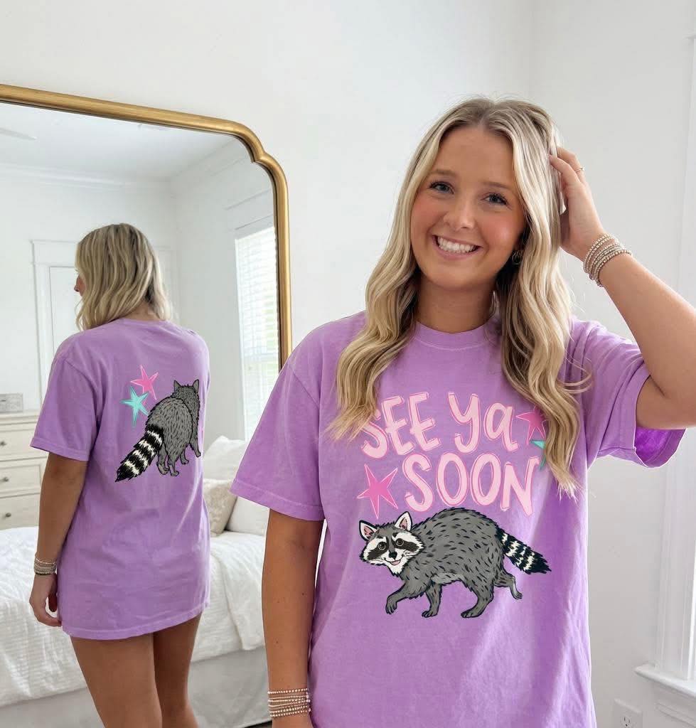 See You Soon Raccoon Full Size Front & Back - YOUTH