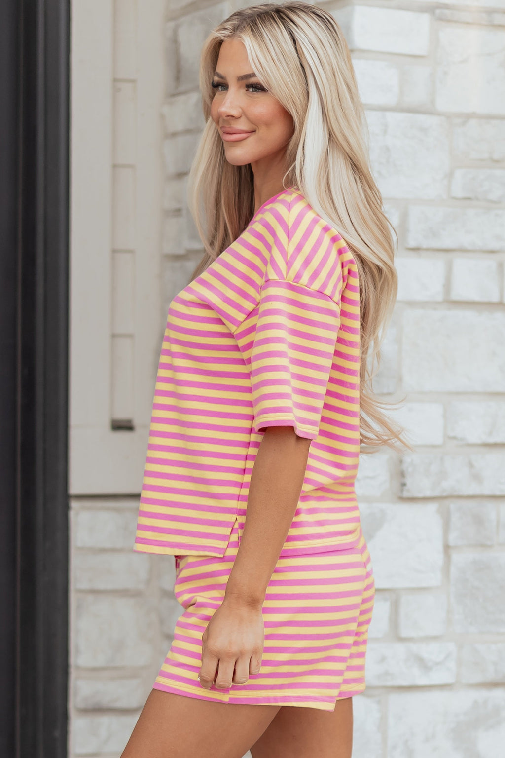 Stripe Terry Knit Top & Shorts Set