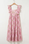 Plus Size Floral Square Neck Ruffle Strap Maxi Dress