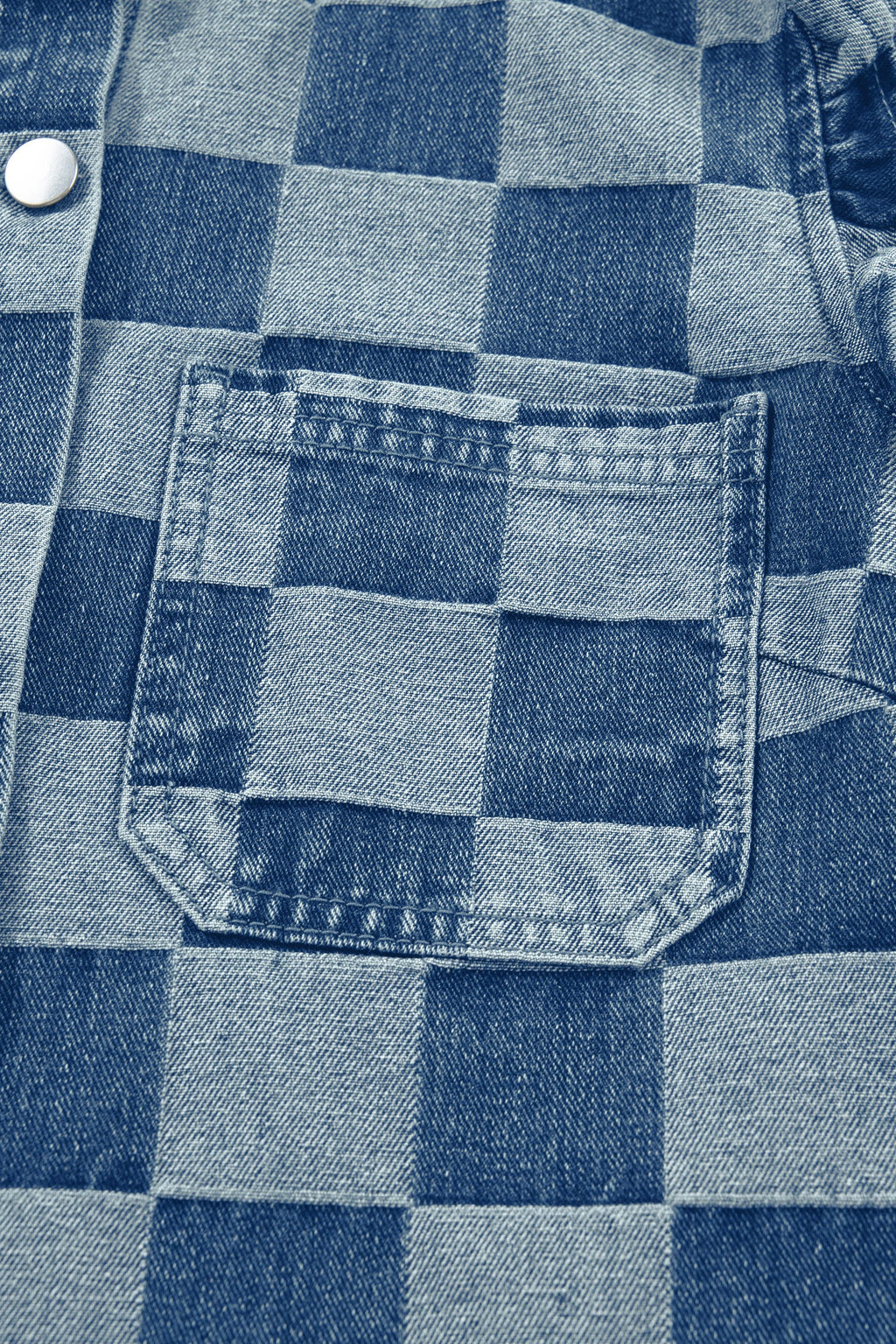 Checker Ruffle Trim Button Down Denim Vest