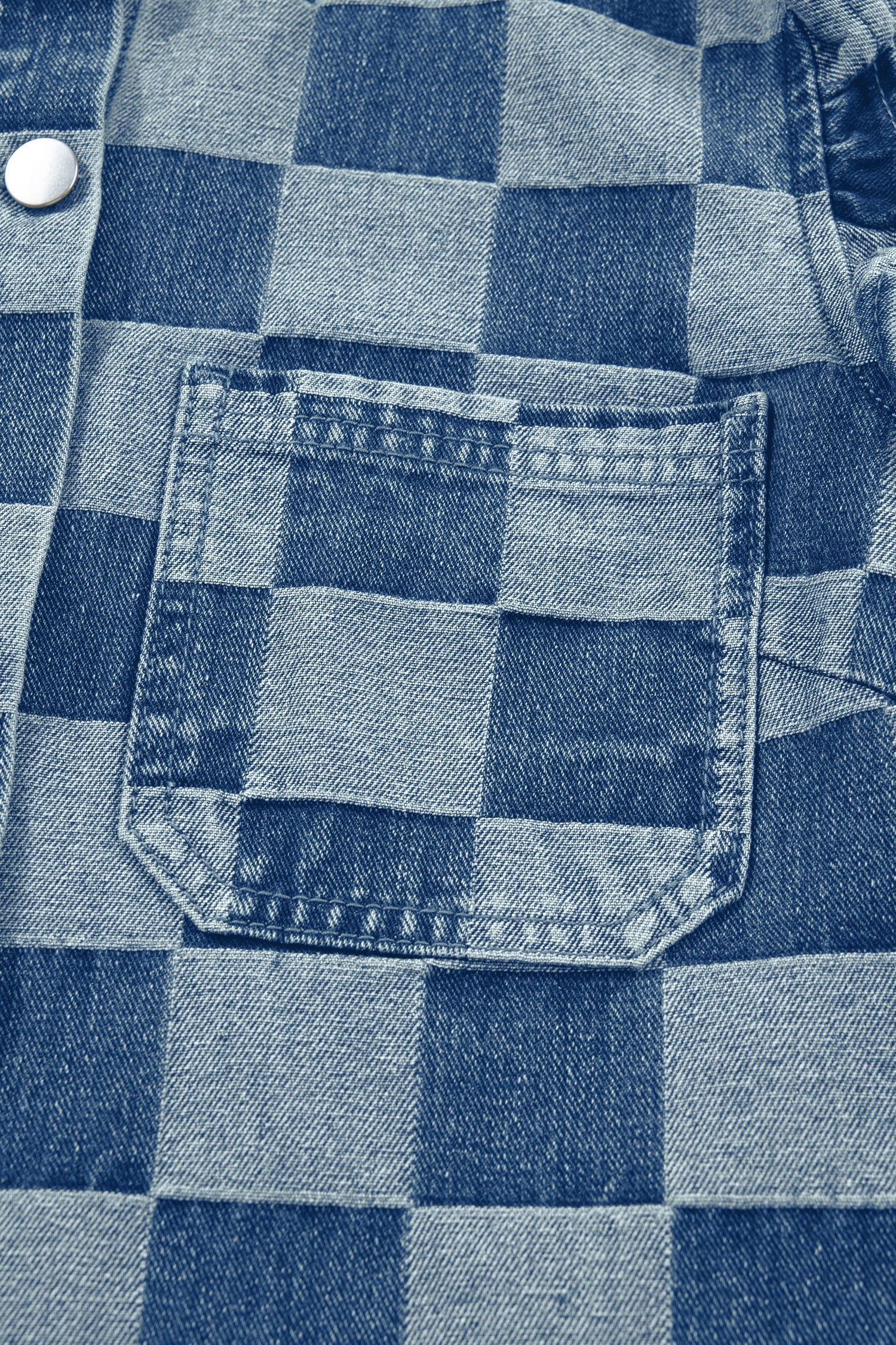 Checker Ruffle Trim Button Down Denim Vest