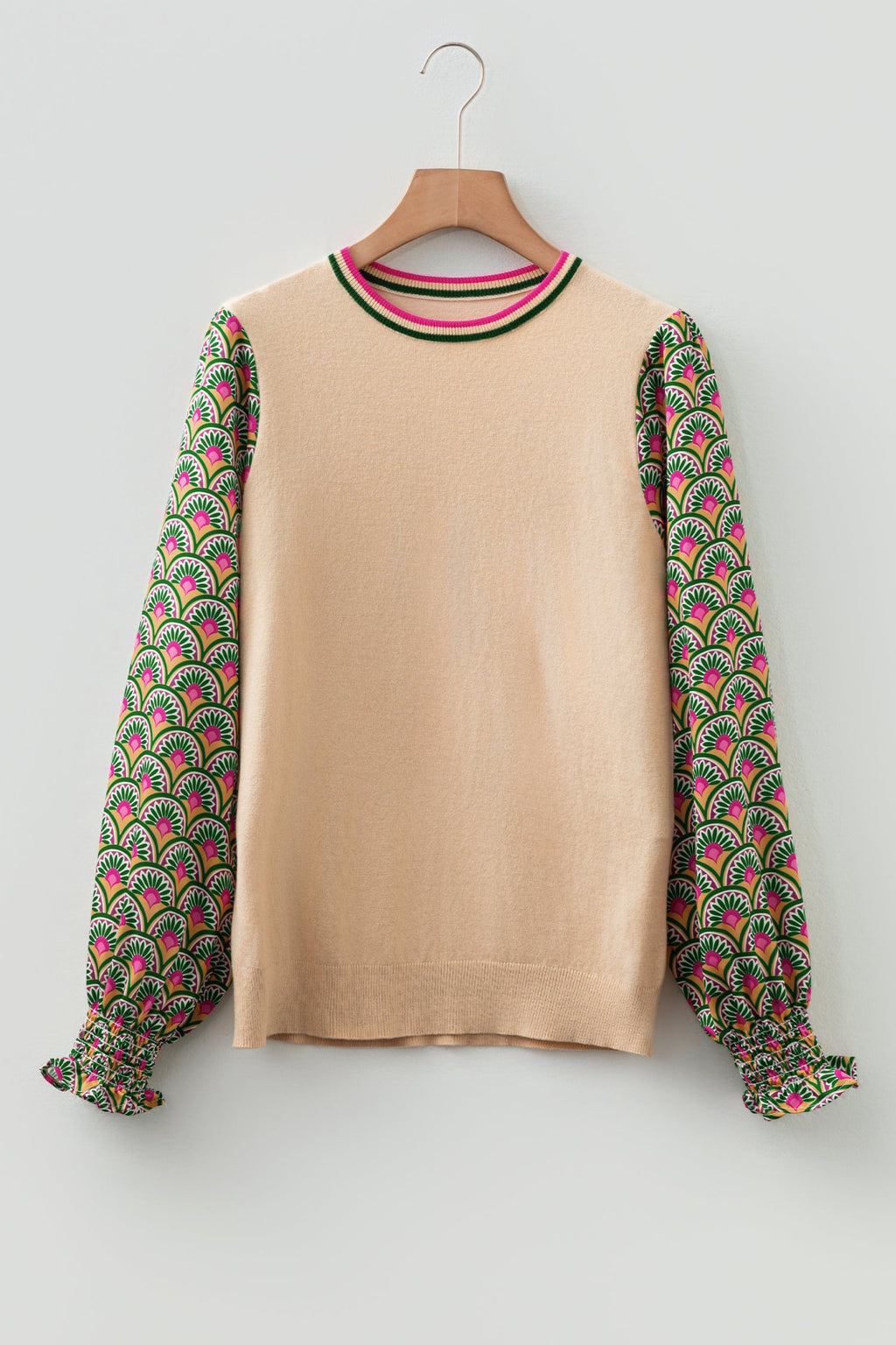 Floral Patchwork Puff Sleeve Sweater
