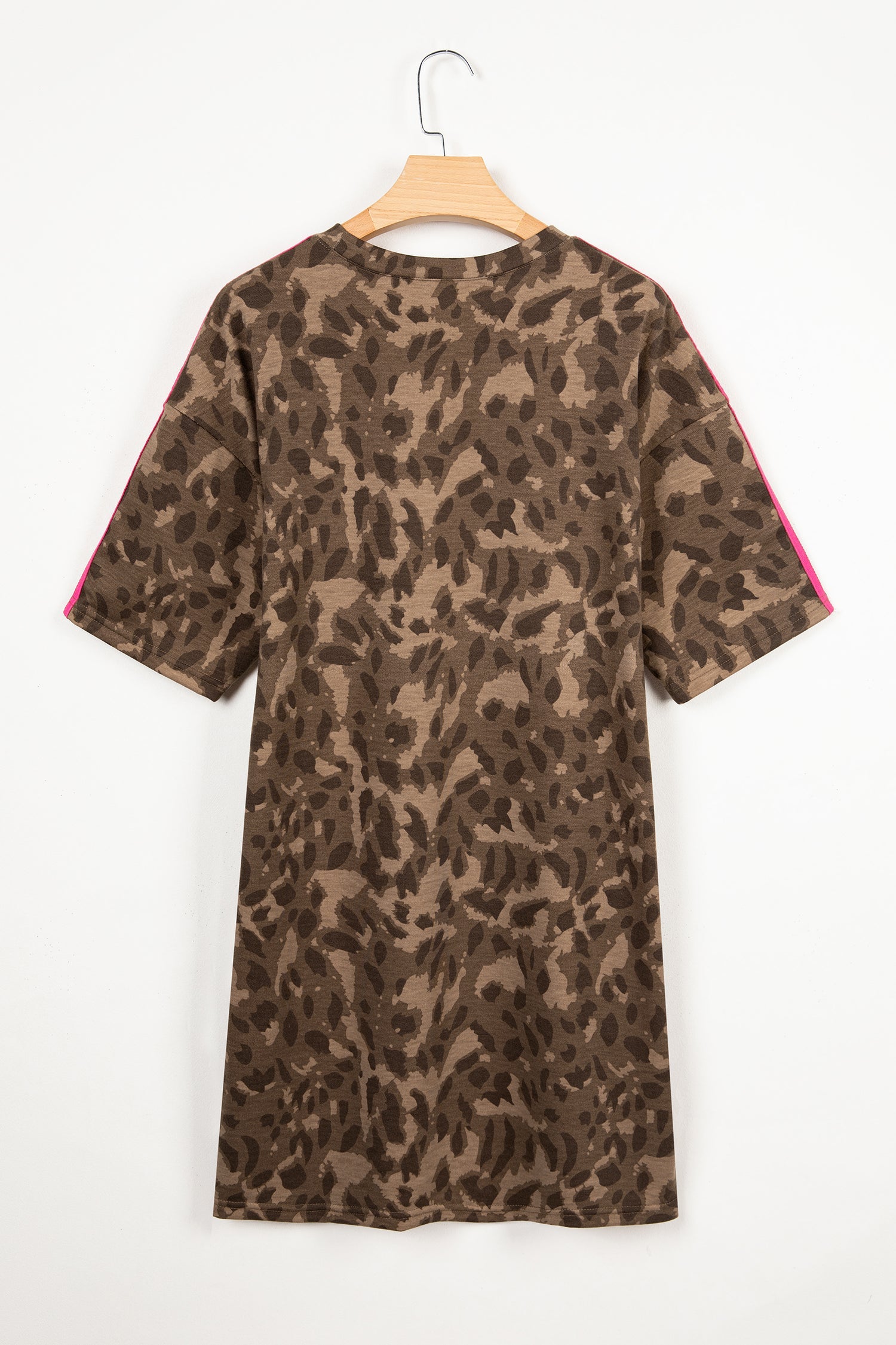 Leopard Contrast Stripe Mini T-Shirt Dress w/ Pockets
