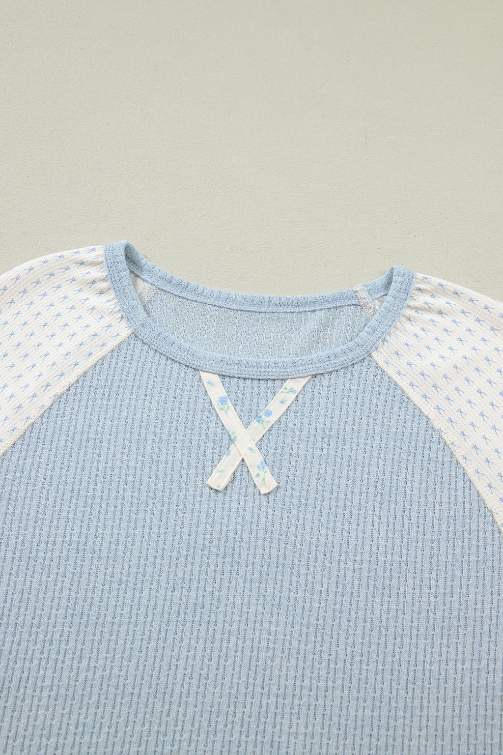 Floral Patchwork Textured Knit Long Sleeve Top