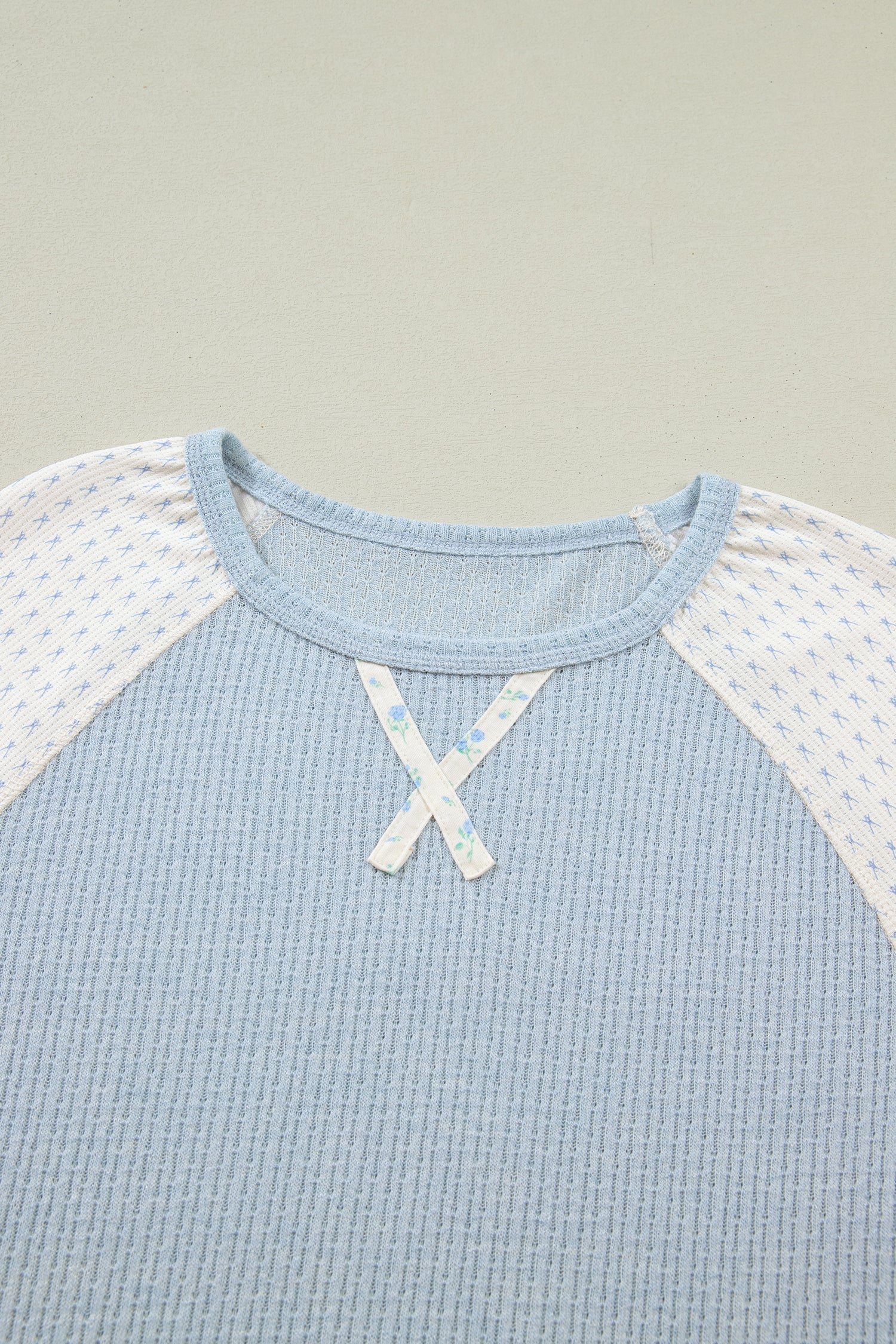 Floral Patchwork Textured Knit Long Sleeve Top