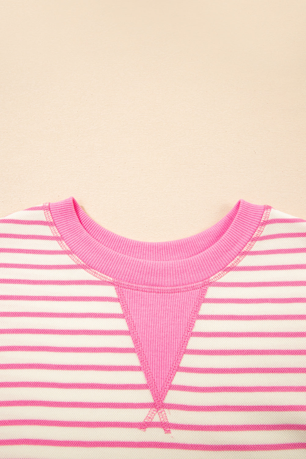 Stripe Contrast Detail Ruffle Short Sleeve Top