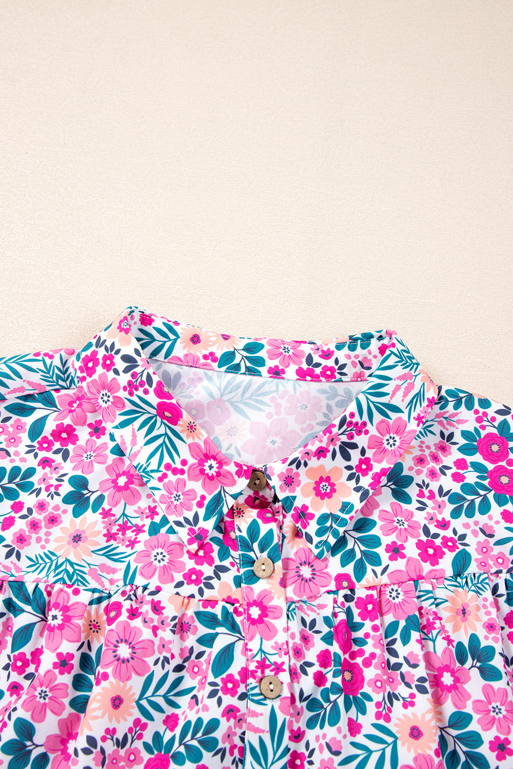 Plus Size Floral Half-Button Puff Sleeve Dress