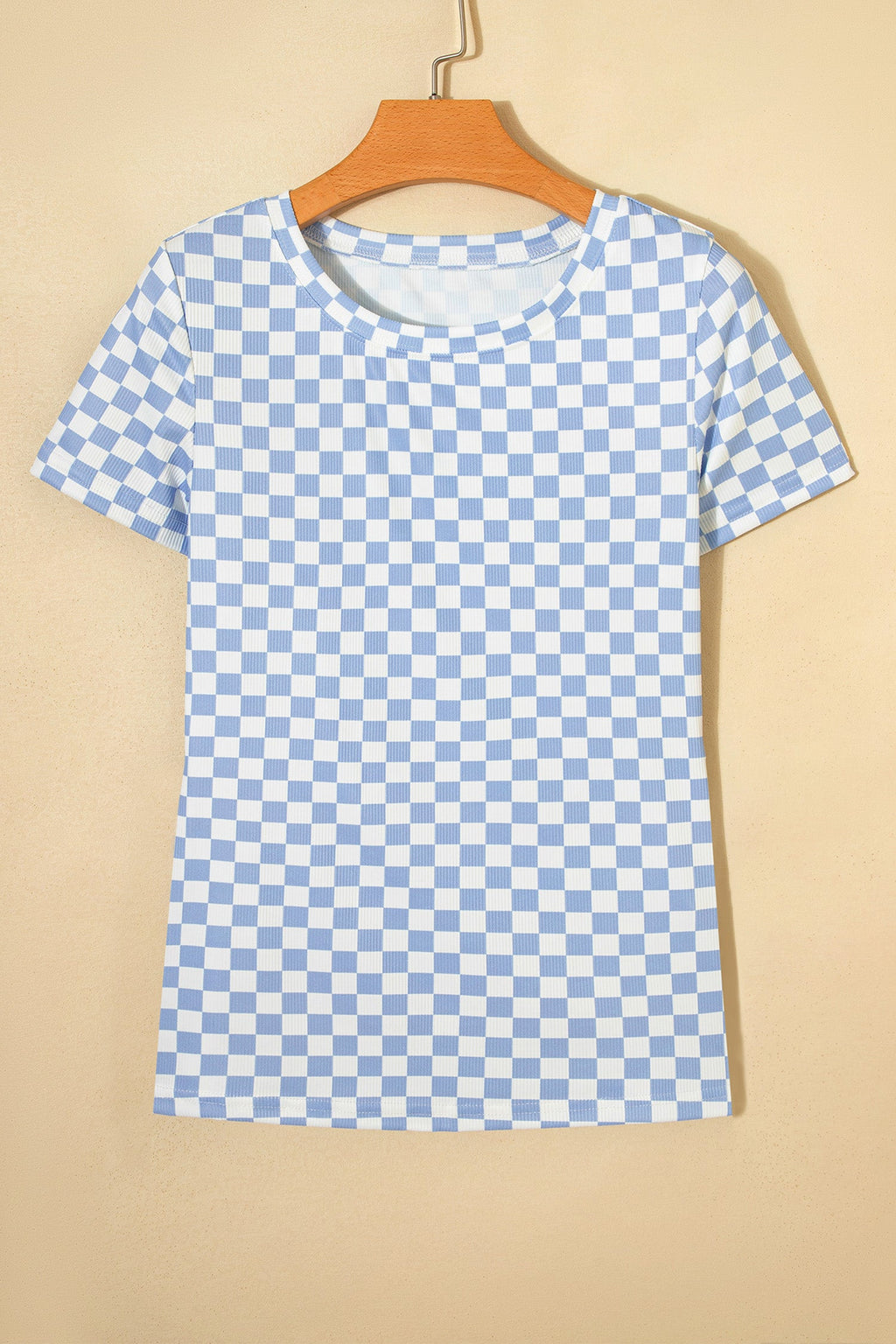 Checker Ribbed Short Sleeve Crew Neck T-Shirt