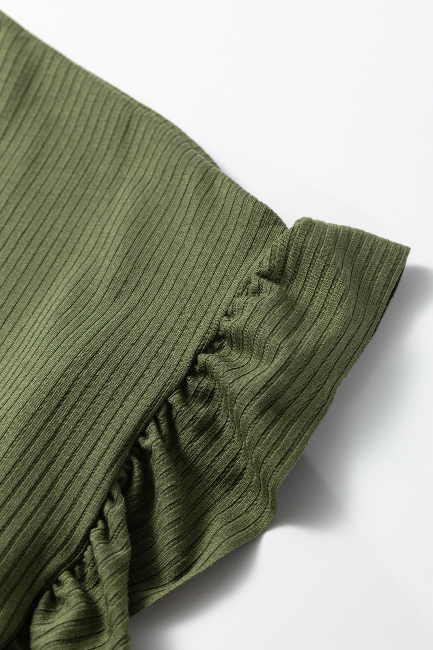 Solid Ribbed Knit Ruffle Short Sleeve T-Shirt