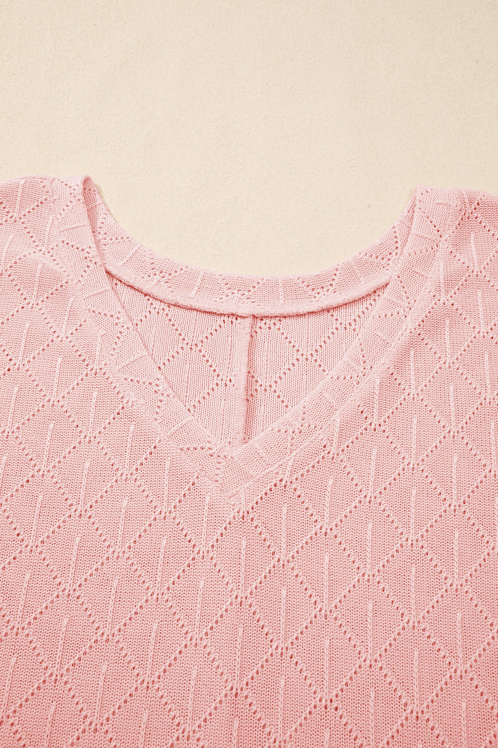 Plus Size Rhombus Pointelle Knit V-Neck Top