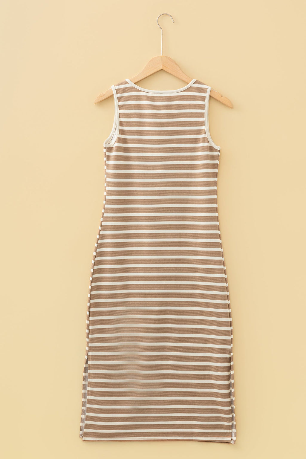 Stripe Tie V-Neck Sleeveless Midi Dress