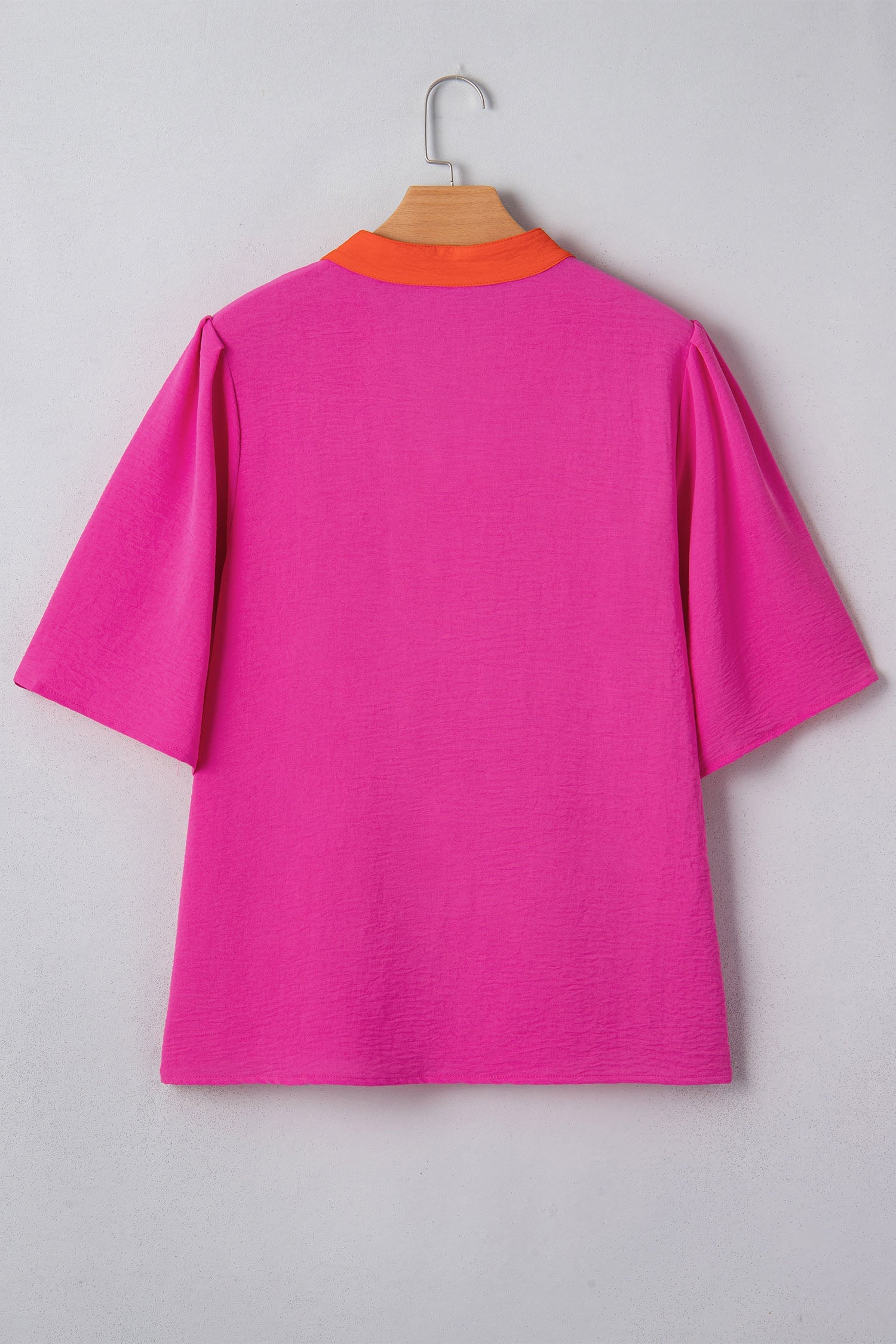 Colorblock Contrast V-Neck Wide Short Sleeve Top
