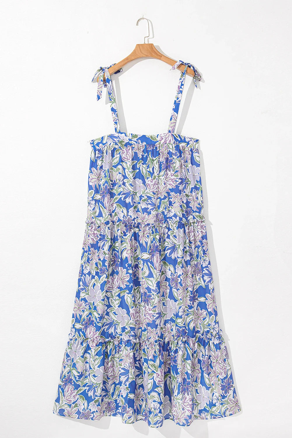 Floral Self-Tie Straps Ruffle Flowy Maxi Dress