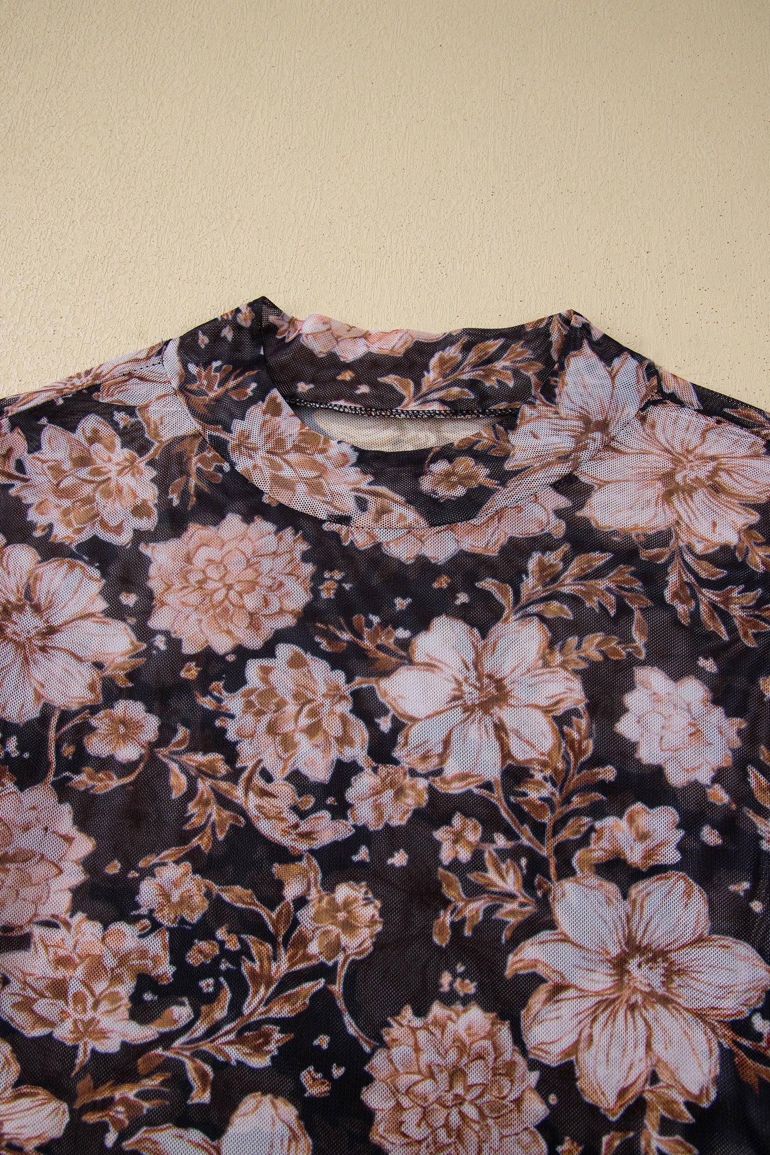 Floral Mesh Mock Neck Long Sleeve Top