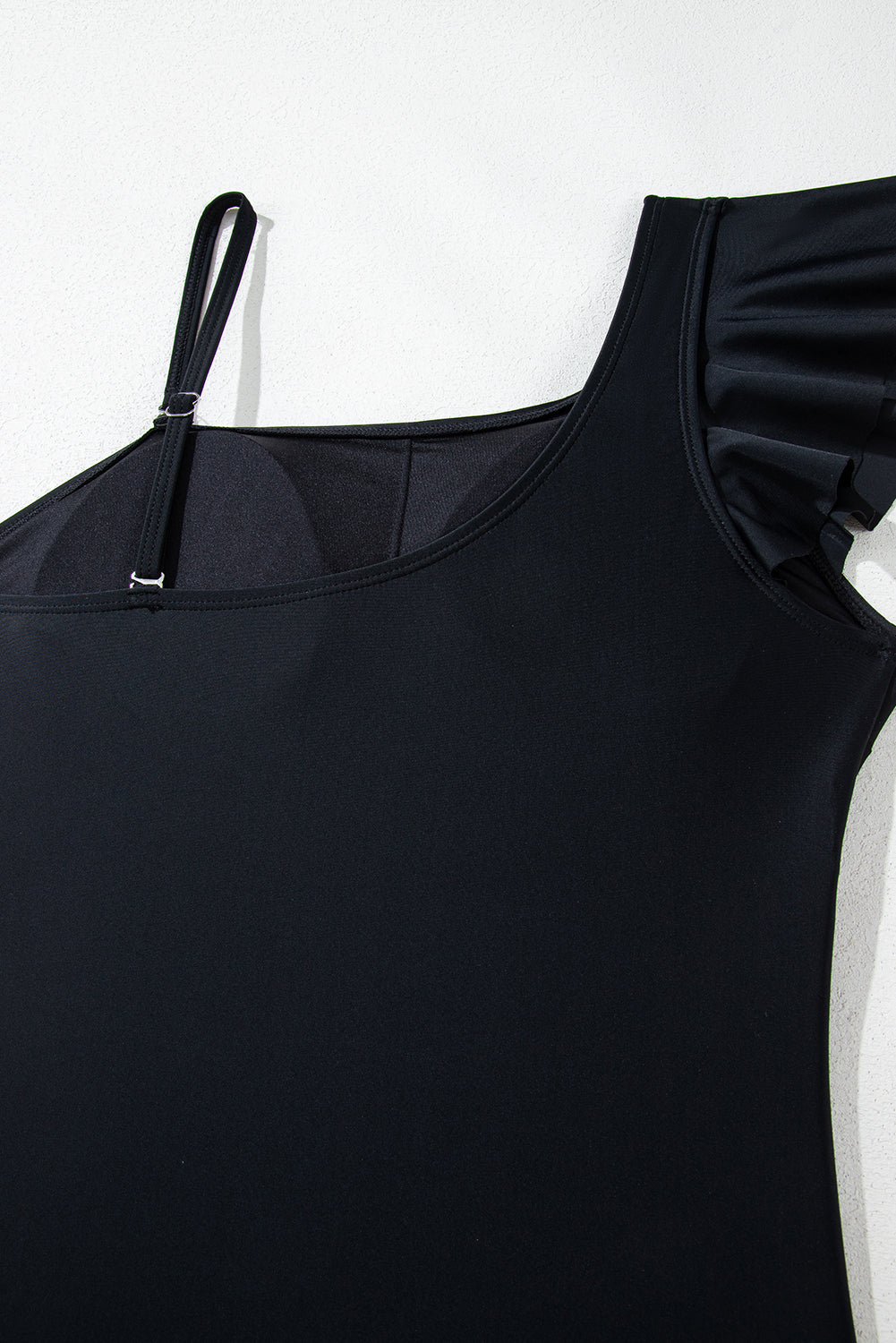 Asymmetric Ruffle Shoulder One Piece Swimsuit