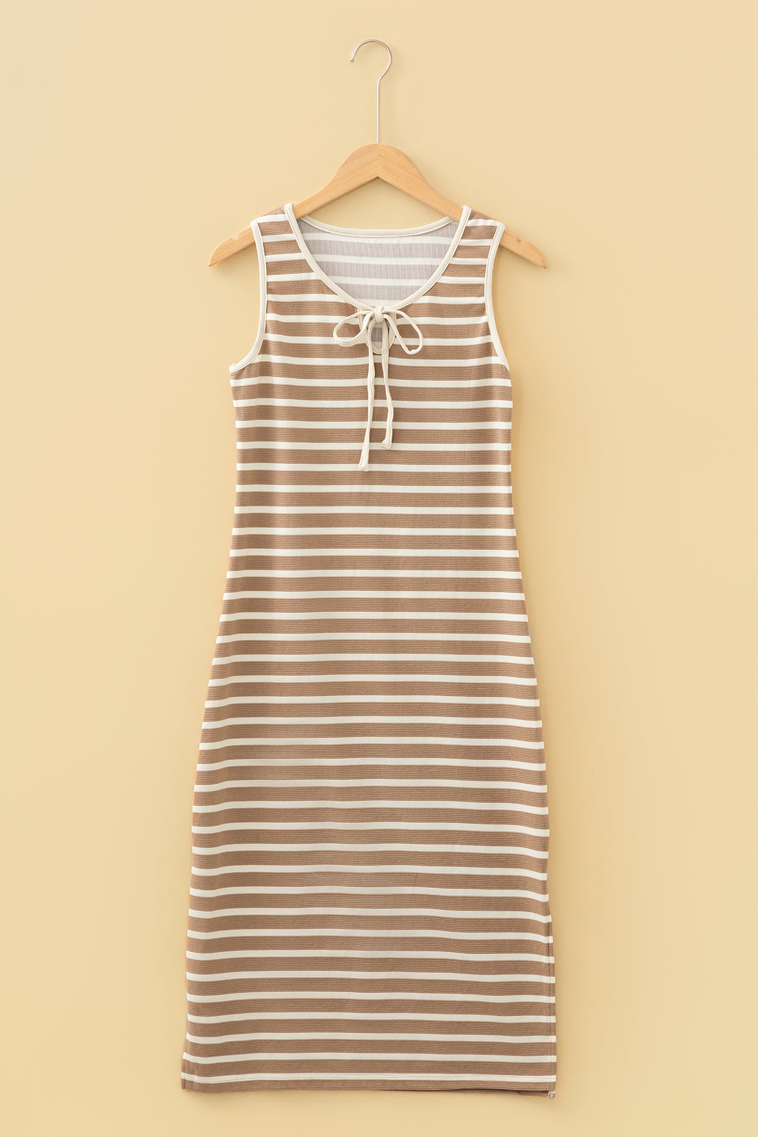 Stripe Tie V-Neck Sleeveless Midi Dress