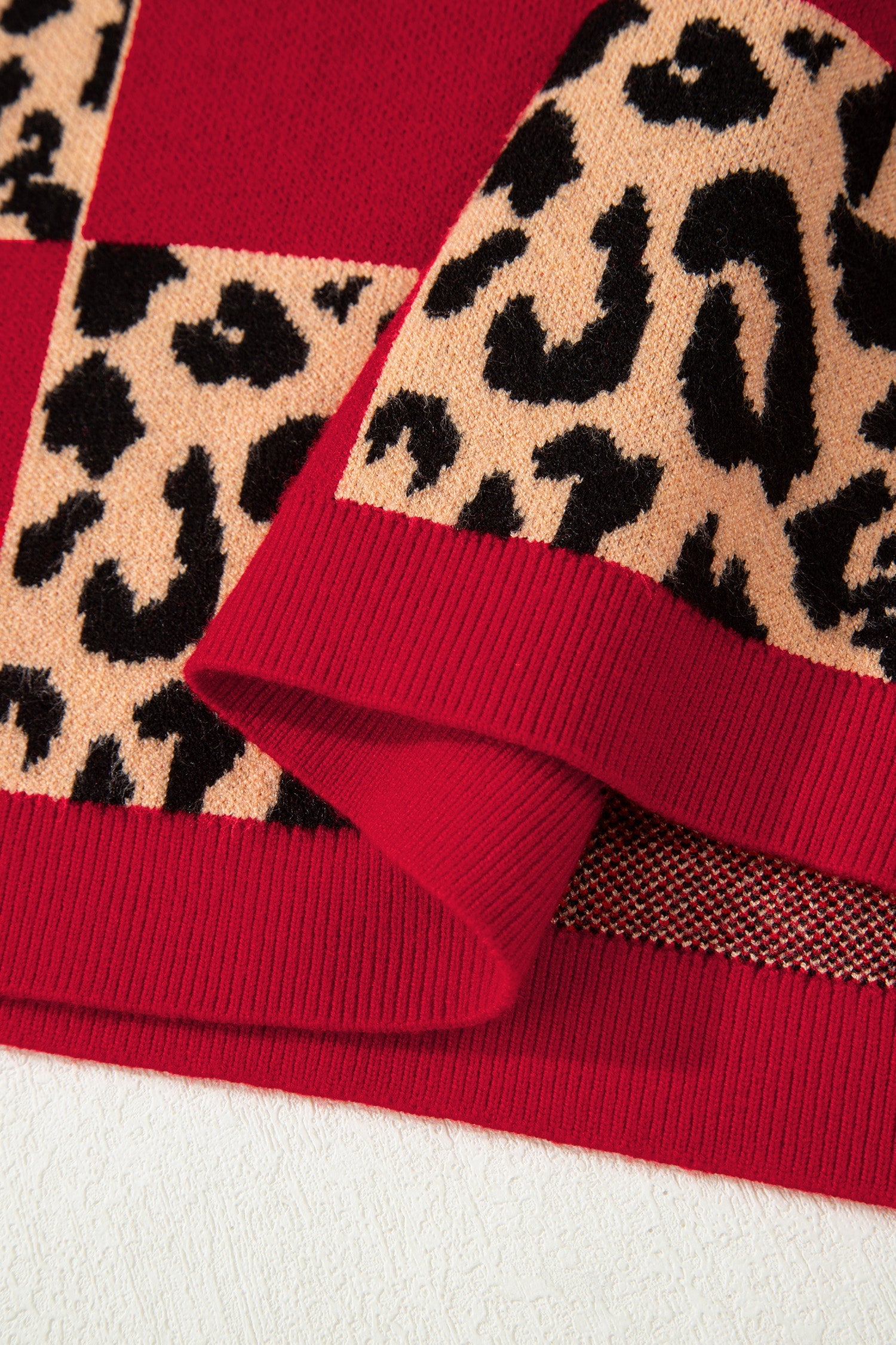 Leopard Checker Short Sleeve Knit Sweater