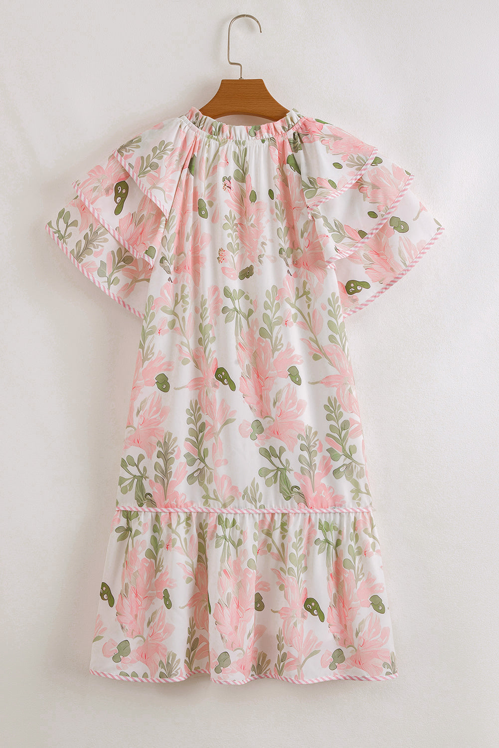 Floral V-Neck Layered Short Sleeve Mini Dress
