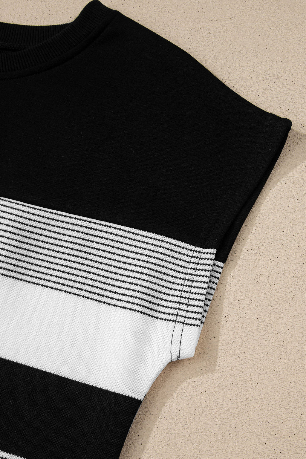 Stripe Mixed Crew Neck Cap Sleeve T-Shirt