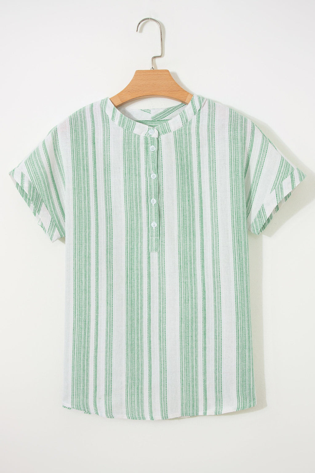 Stripe Half Buttoned Short Sleeve Blouse