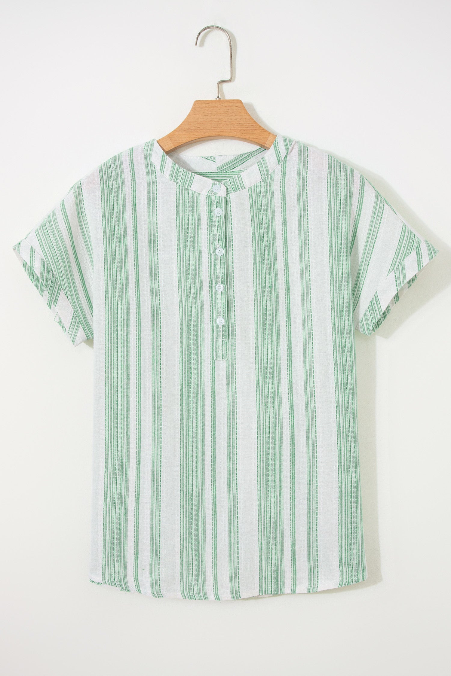 Stripe Half Buttoned Short Sleeve Blouse