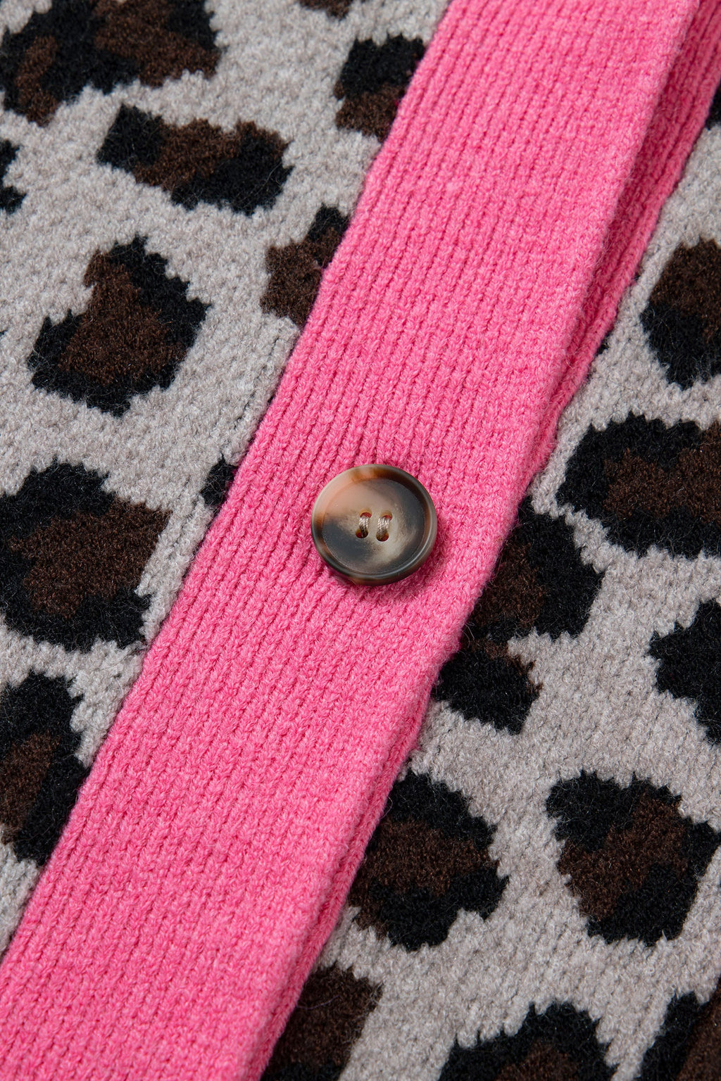 Leopard Colorblock Button Down Oversize Cardigan