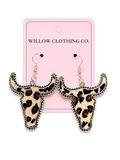 Cow Print Longhorn Drop Earrings