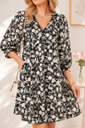 Black Floral V Neck Dress