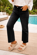 Black Frayed Cropped Jeans