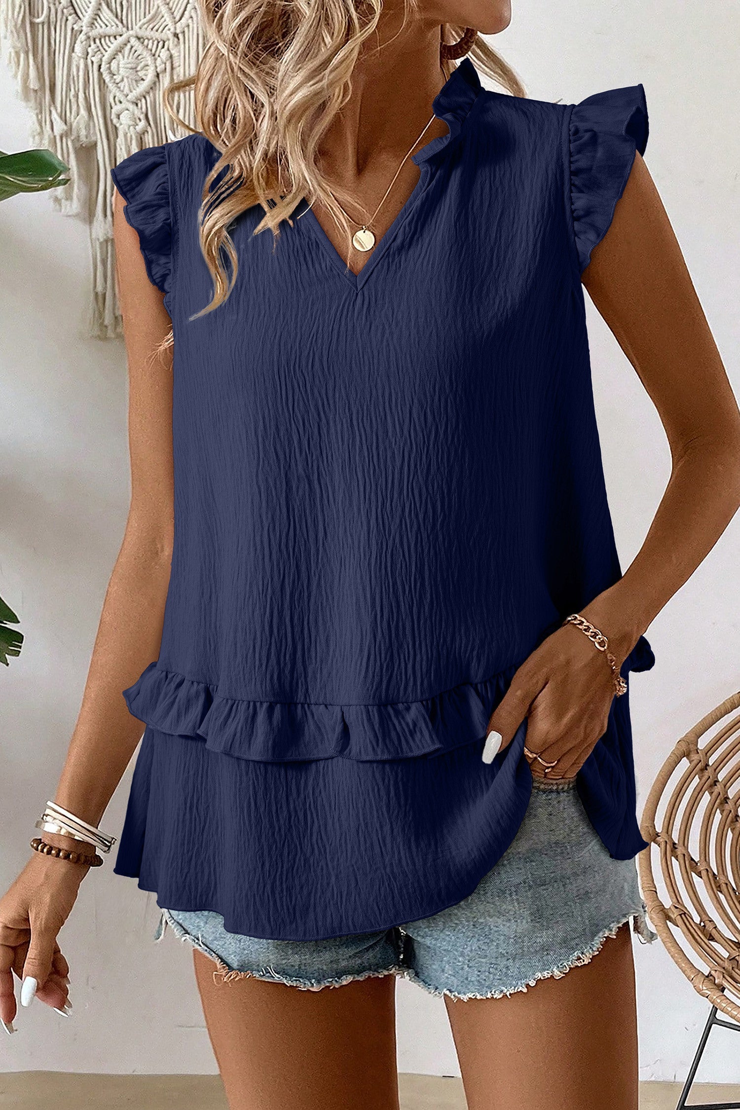 Notched Ruffle Top