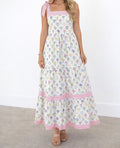 Floral Stripe Knot Strap Maxi Dress