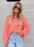 Pumpkin Embroidered Sweater