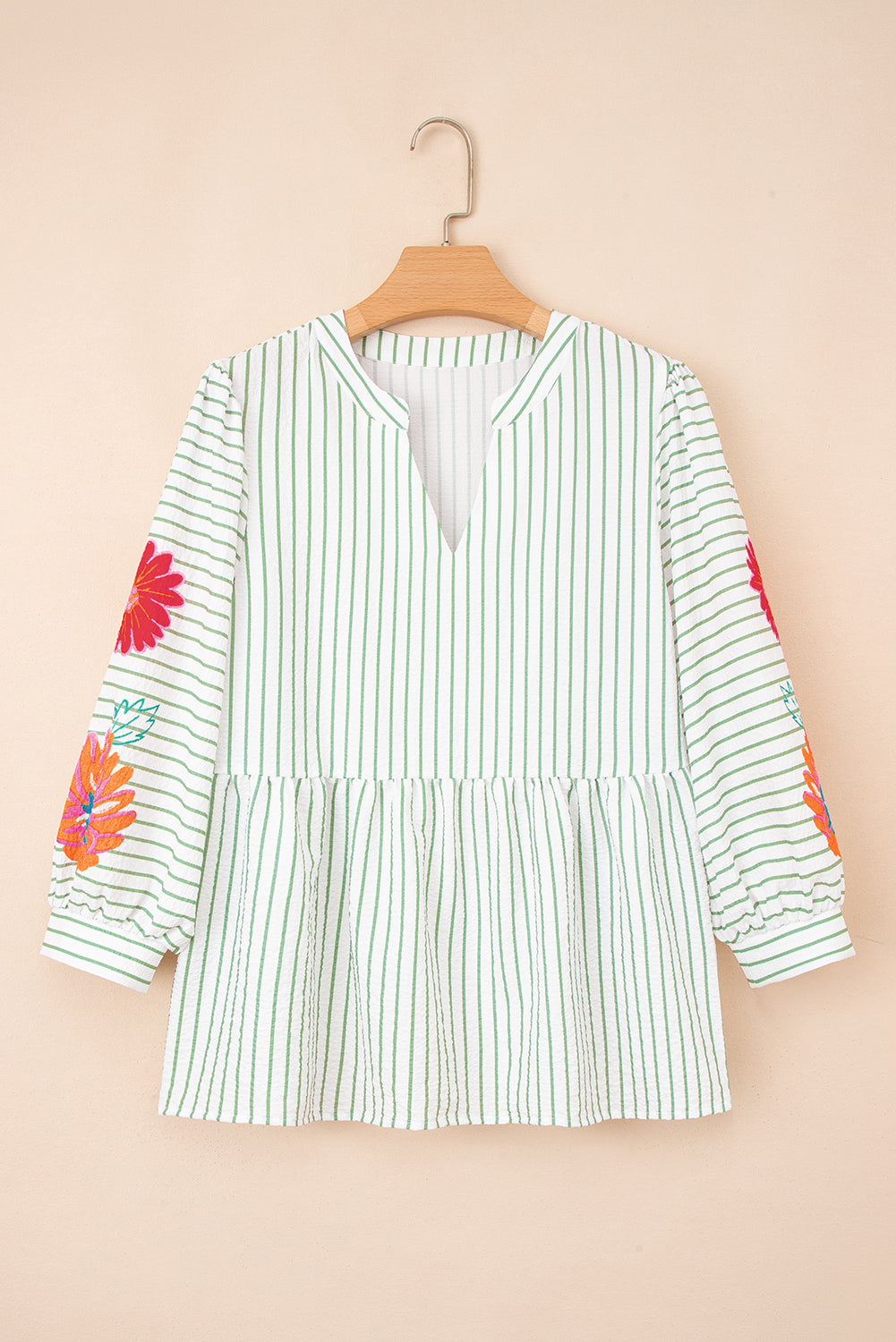 Green Stripe Flower Babydoll Blouse