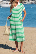 Green Stripe Midi Dress RTS