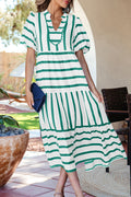 Stripe Ricrac Notched Dress