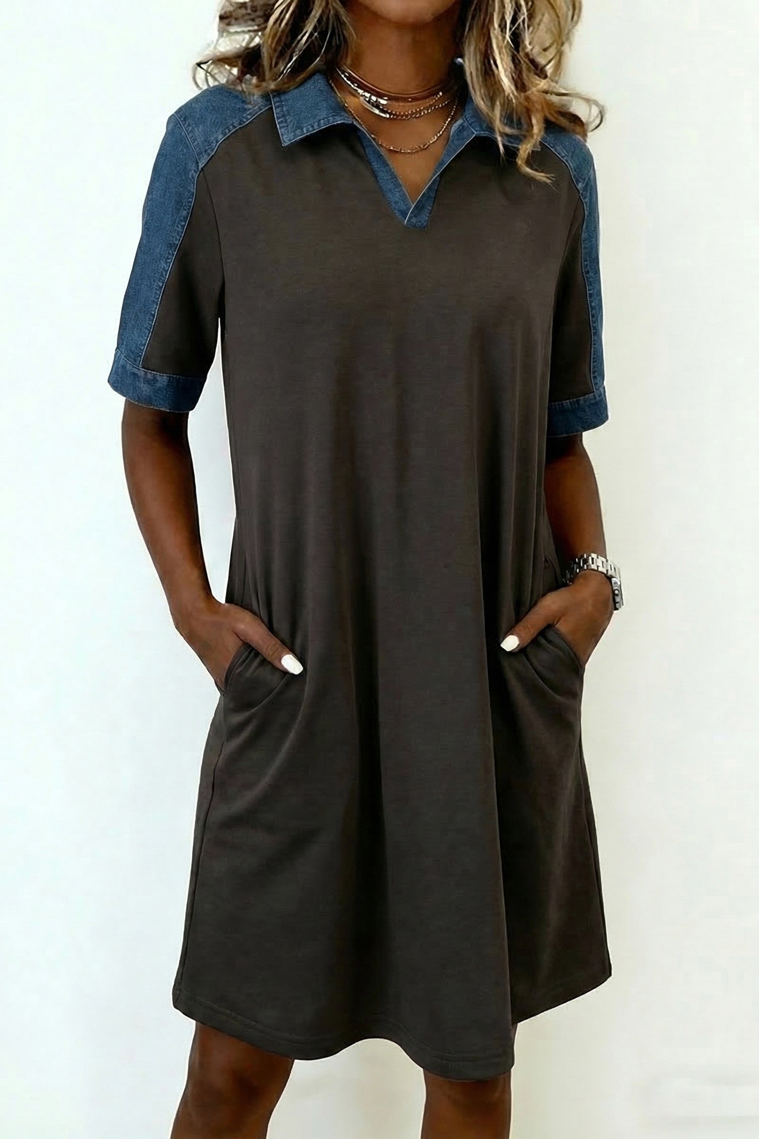 Grey Denim Polo Dress
