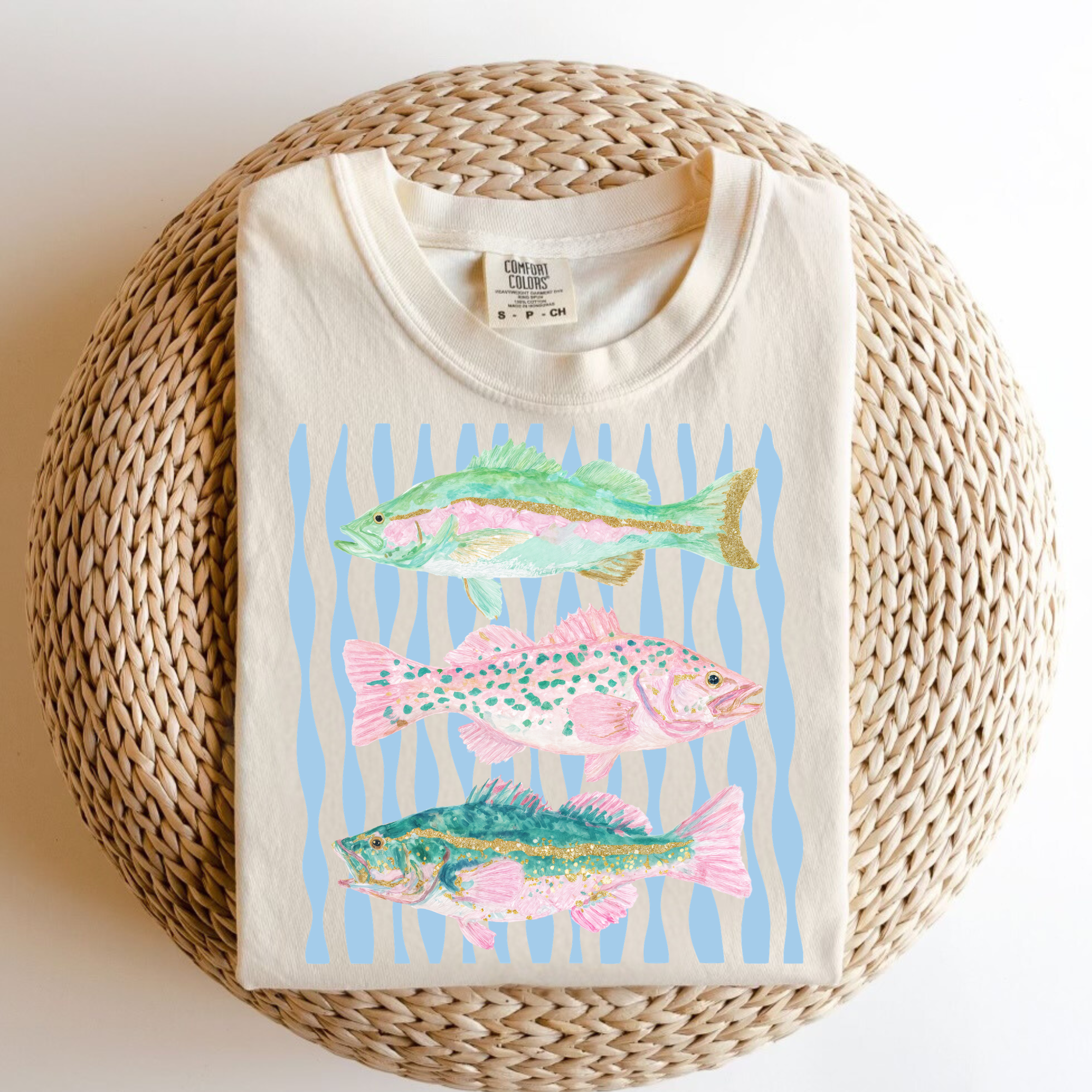 Glitter Pastel Coastal Fish Tee.