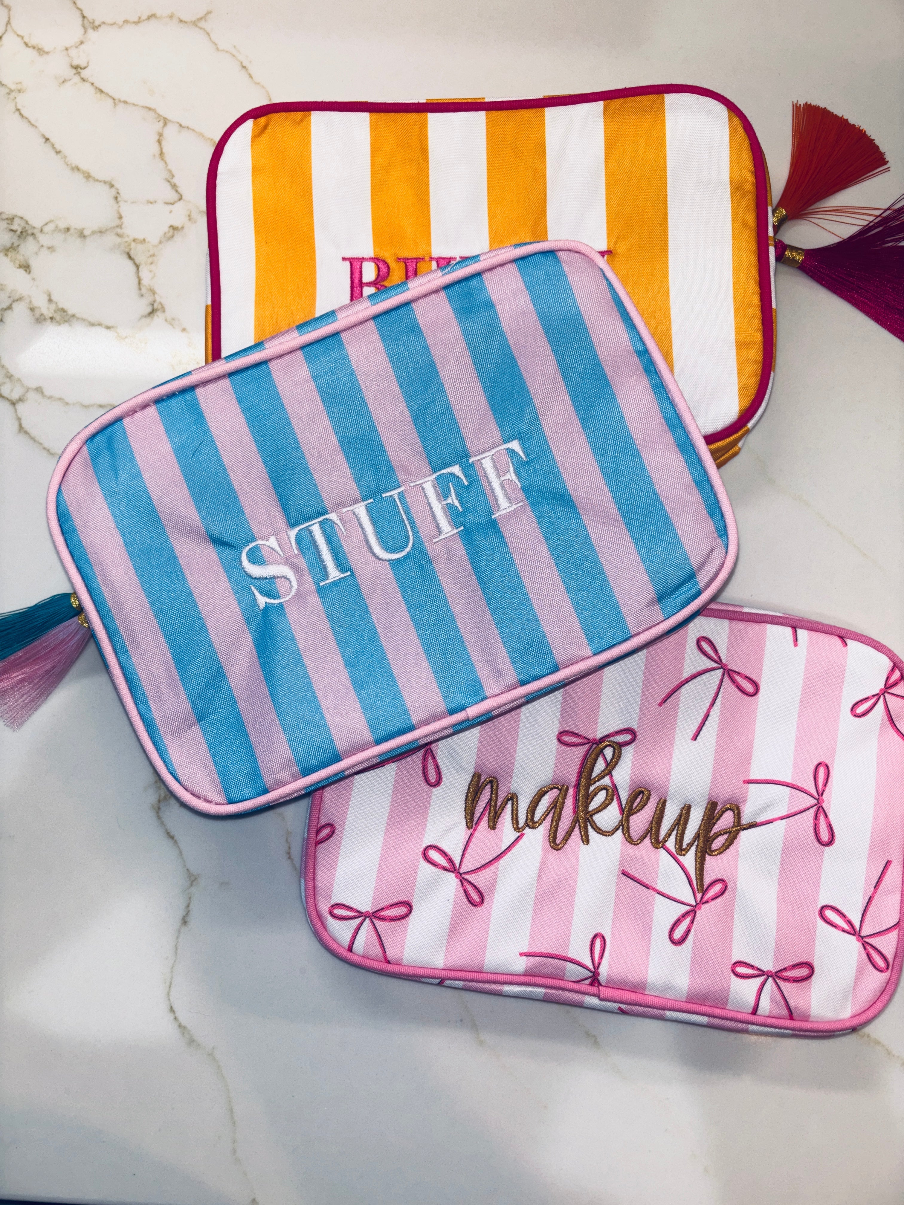 "STUFF" Embroidered Nylon Makeup Bag