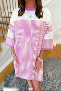 Purple Striped Patchwork Dress