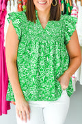 Green Floral Flutter Plus Blouse