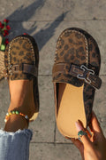 Leopard Leather Strap Slippers RTS